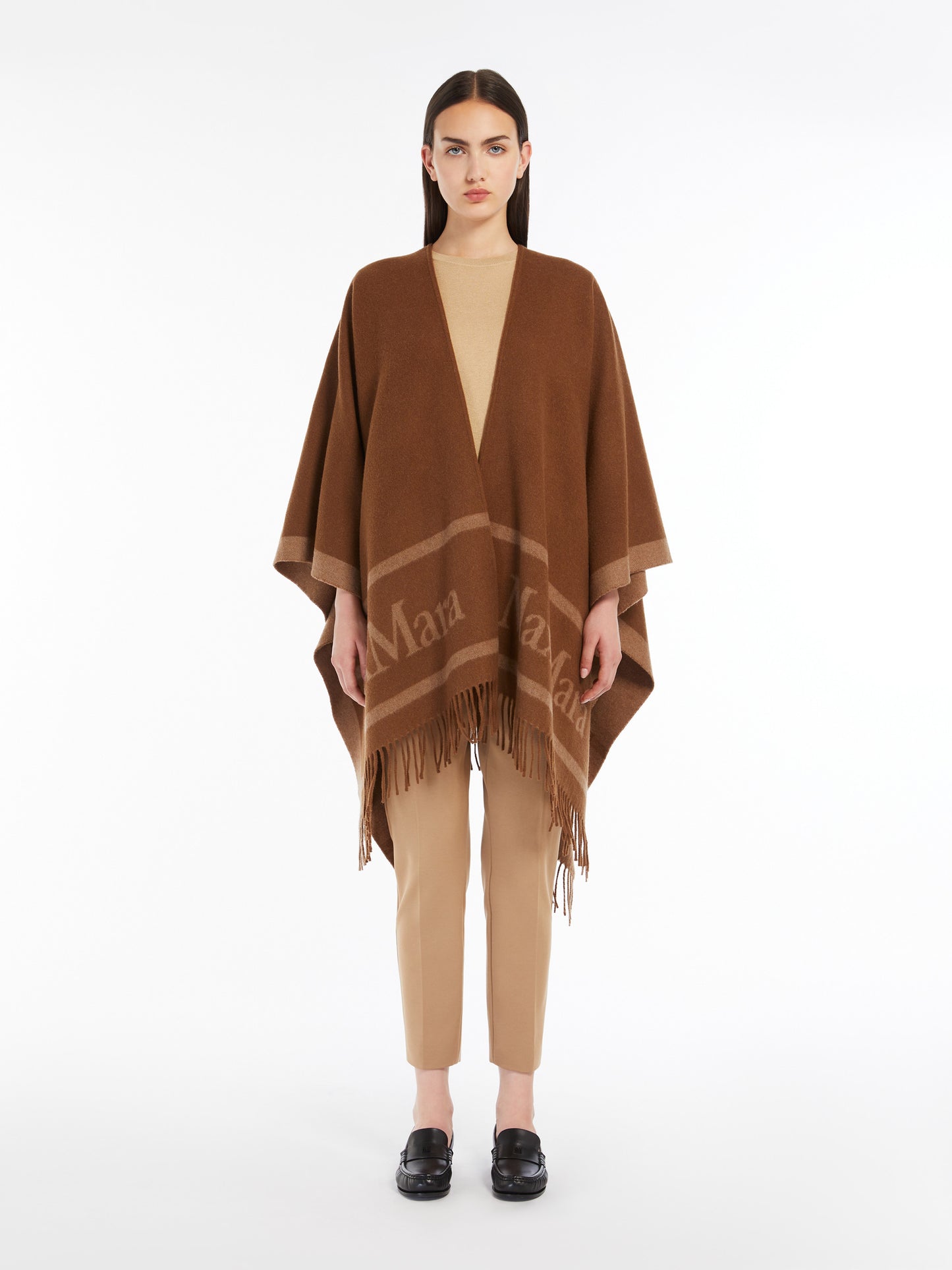 MAX MARA | PONCHO IN LANA CON LOGO JACQUARD