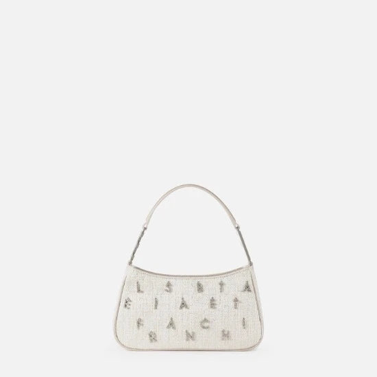 ELISABETTA FRANCHI | BORSA A SPALLA IN TWEED LUREX CON LETTERING DI STRASS