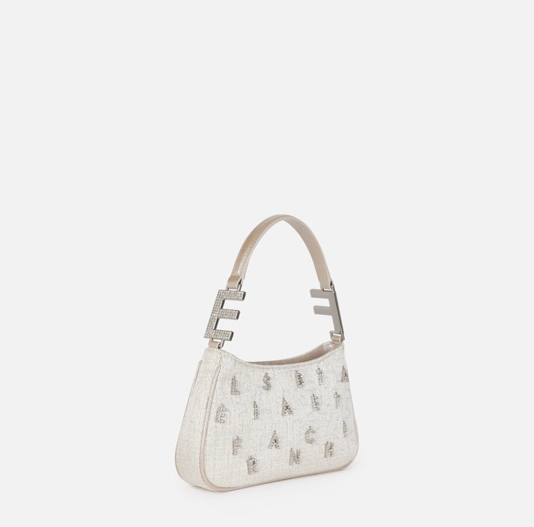 ELISABETTA FRANCHI | BORSA A SPALLA IN TWEED LUREX CON LETTERING DI STRASS