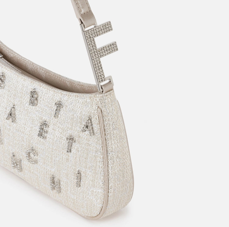 ELISABETTA FRANCHI | BORSA A SPALLA IN TWEED LUREX CON LETTERING DI STRASS