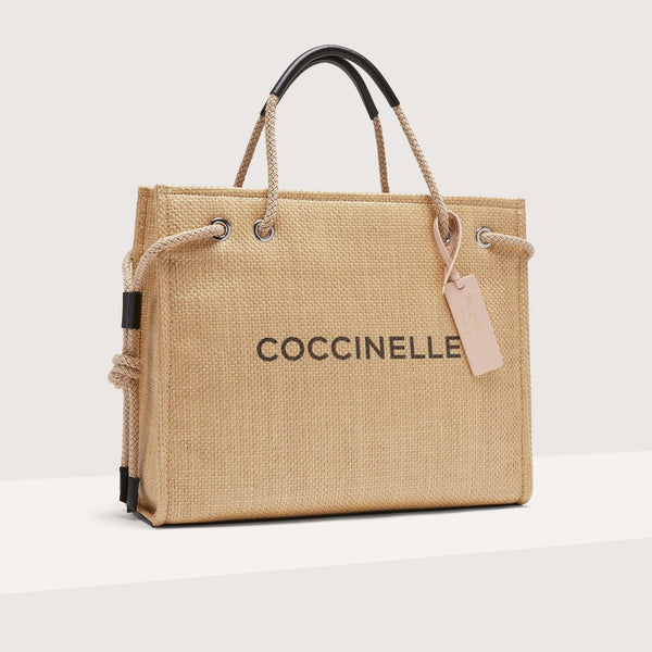 COCCINELLE | NEVER WITHOUT BAG STRAW LOGO PRINT LARGE