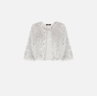 ELISABETTA FRANCHI | Giacca cropped in organza sfrangiata