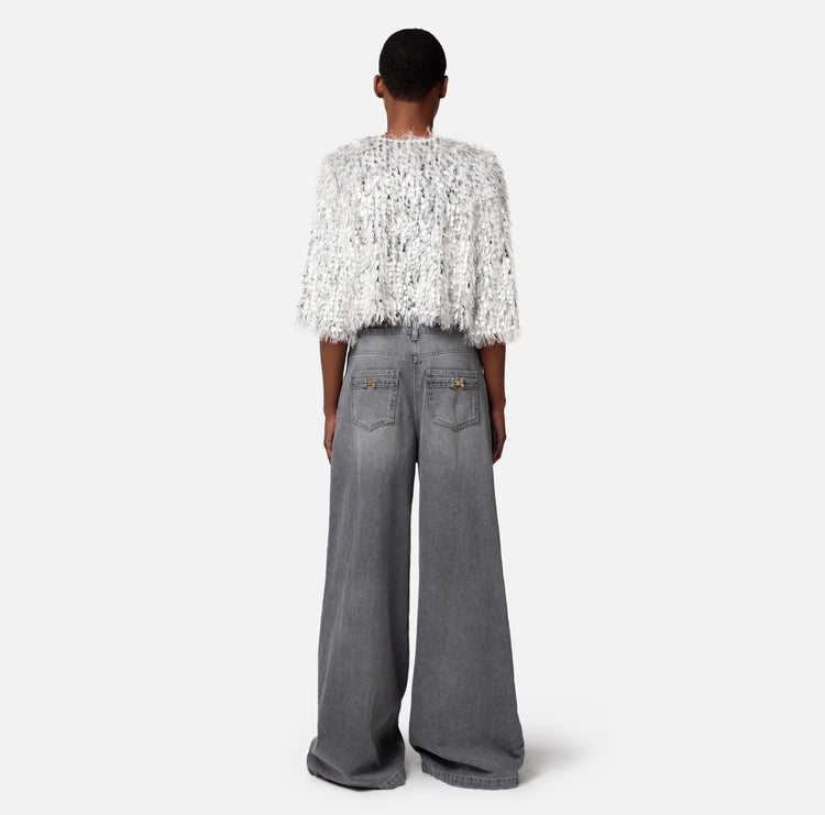 ELISABETTA FRANCHI | Giacca cropped in organza sfrangiata