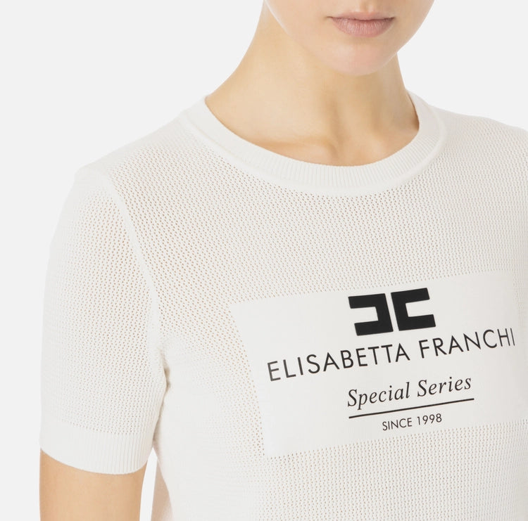 ELISABETTA FRANCHI | MAGLIA IN VISCOSA PUNTO RETE CON INTARSIO