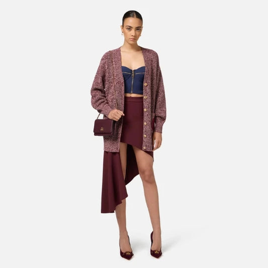 ELISABETTA FRANCHI | CARDIGAN IN VISCOSA MOULINE' CON PATCH LOGO