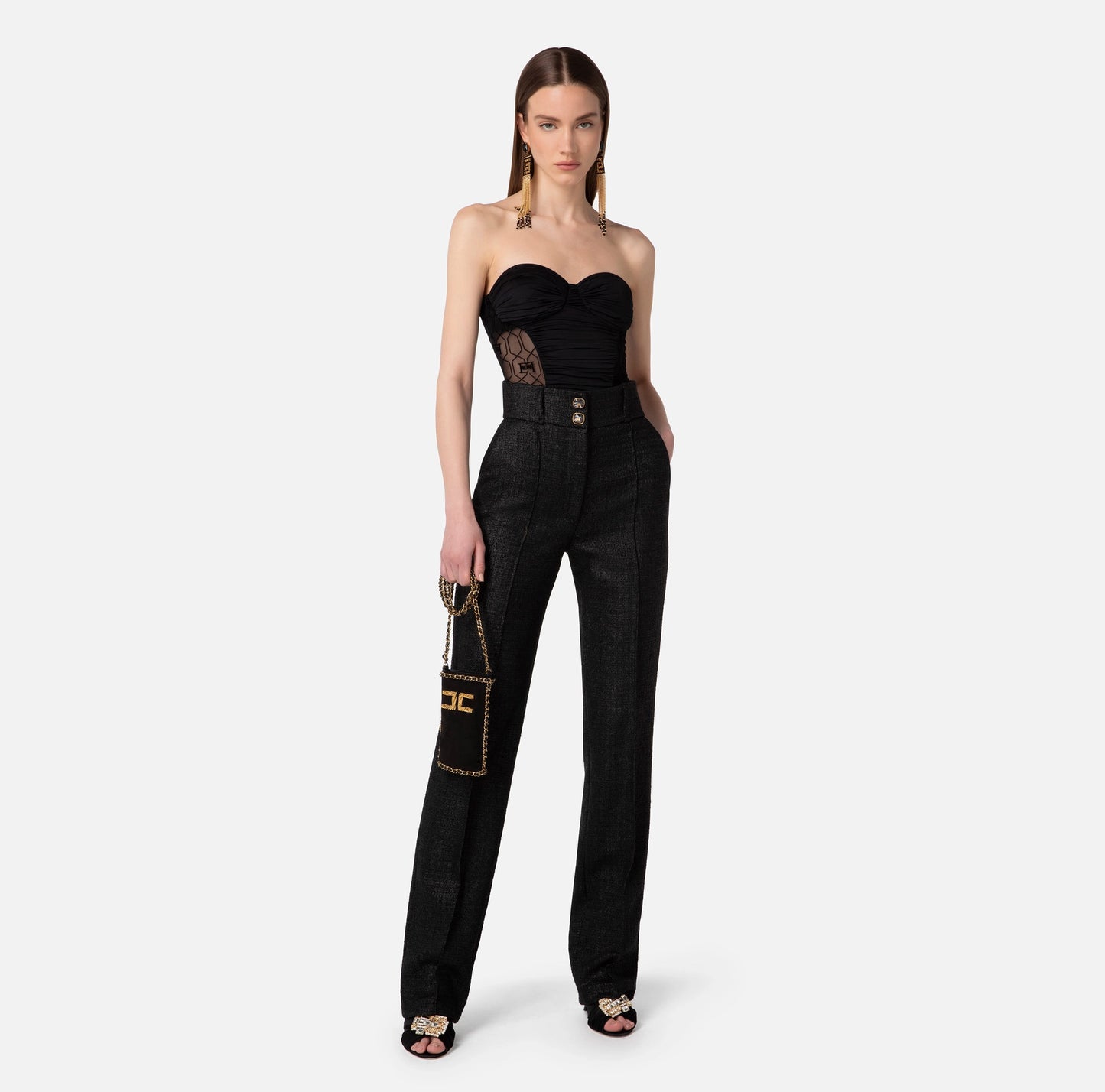 ELISABETTA FRANCHI | PANTALONE DRITTO IN TWEED LAMINATO