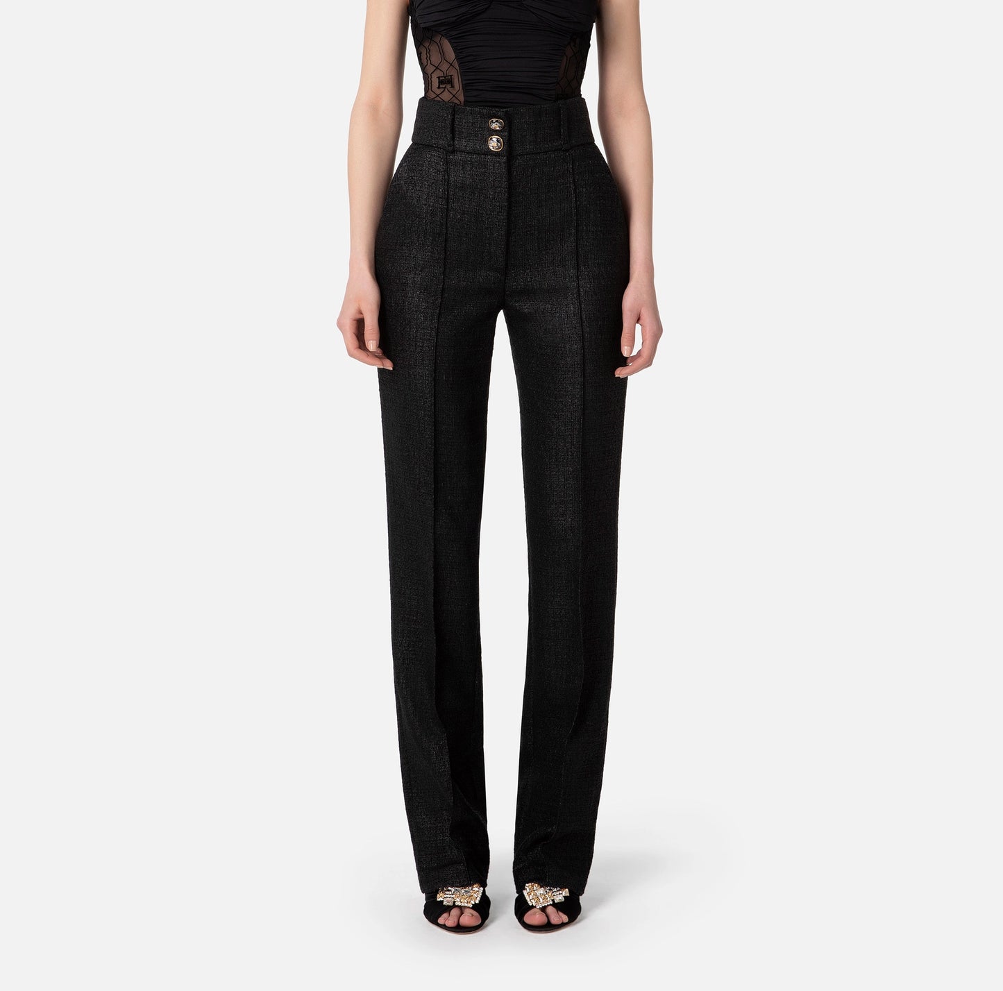 ELISABETTA FRANCHI | PANTALONE DRITTO IN TWEED LAMINATO