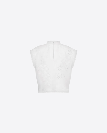 ALBERTA FERRETTI Abbigliamento e accessori BIANCO / 42 TOP IN SANGALLO CON FIORI E FOGLIE