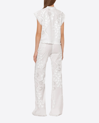 ALBERTA FERRETTI Abbigliamento e accessori TOP IN SANGALLO CON FIORI E FOGLIE