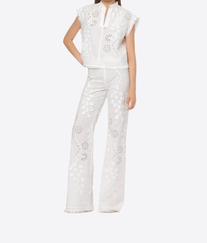 ALBERTA FERRETTI Abbigliamento e accessori TOP IN SANGALLO CON FIORI E FOGLIE