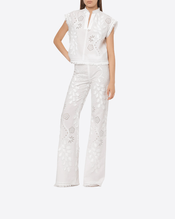 ALBERTA FERRETTI Abbigliamento e accessori TOP IN SANGALLO CON FIORI E FOGLIE