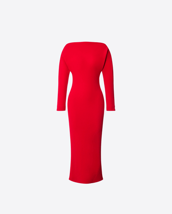 ALBERTA FERRETTI ABITO ROSSO / 42 ABITO MIDI IN CADY STRETCH CON SCOLLO A BARCA