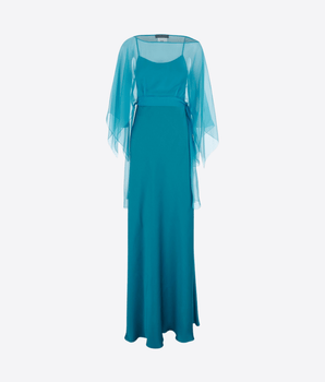 ALBERTA FERRETTI BLU / 42 ABITO CON DESIGN A STRATI E MANTELLA SUPERIORE IN MISTO SETA BLU DONNA