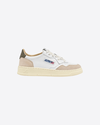 AUTRY Abbigliamento e accessori 40 SNEAKERS MEDALIST LOW IN PELLE BIANCA E VERDE E SUEDE BEIGE