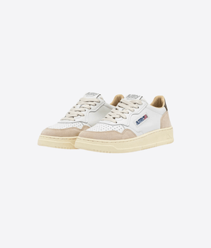 AUTRY Abbigliamento e accessori SNEAKERS MEDALIST LOW IN PELLE BIANCA E VERDE E SUEDE BEIGE