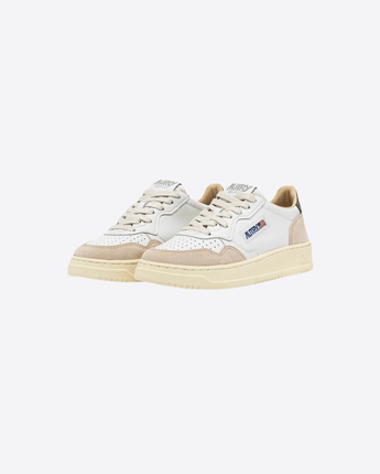 AUTRY Abbigliamento e accessori SNEAKERS MEDALIST LOW IN PELLE BIANCA E VERDE E SUEDE BEIGE