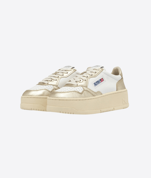 AUTRY Abbigliamento e accessori SNEAKERS MEDALIST PLATFORM IN PELLE BIANCA E METALLIZZATA PLATINO