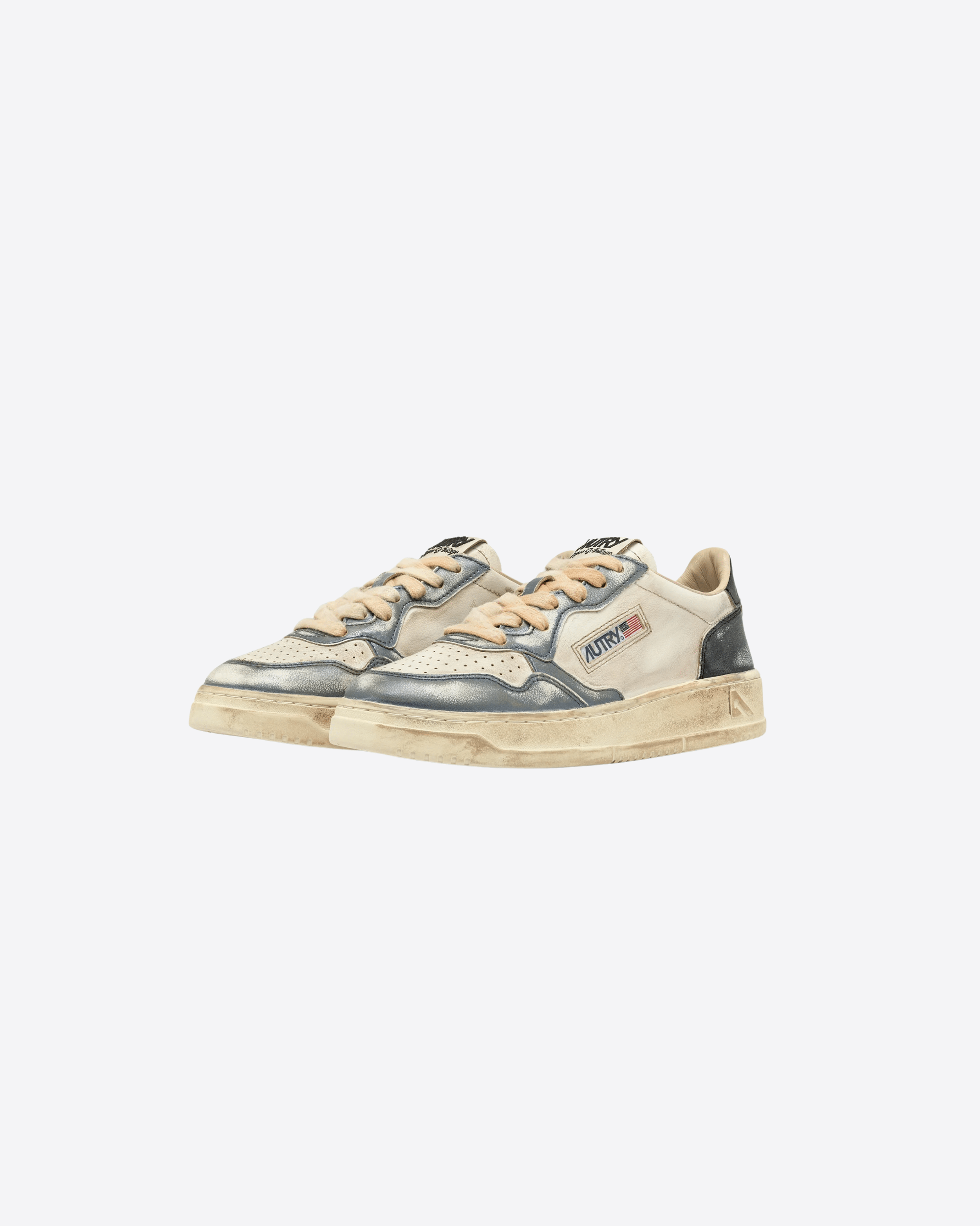 AUTRY SNEAKERS MEDALIST LOW SUPER VINTAGE IN PELLE SPAZZOLATA COLORE SKY E NERO