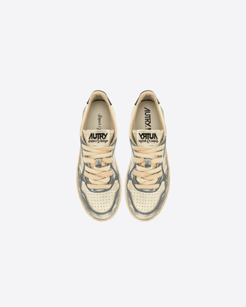 AUTRY SNEAKERS MEDALIST LOW SUPER VINTAGE IN PELLE SPAZZOLATA COLORE SKY E NERO