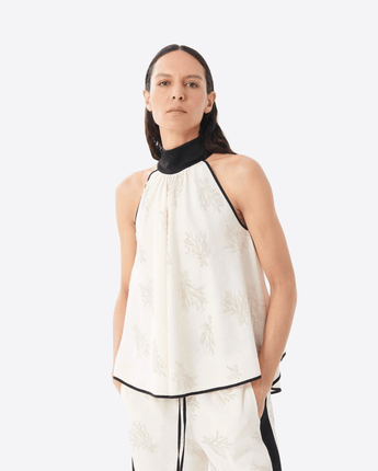 BEATRICE B Abbigliamento e accessori TOP IN LINO RICAMATO E DETTAGLI IN RASO NERO