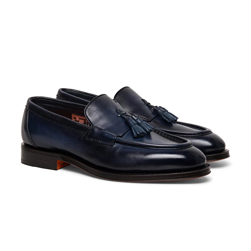 SANTONI | MOCASSINI CON NAPPE IN PELLE BLU