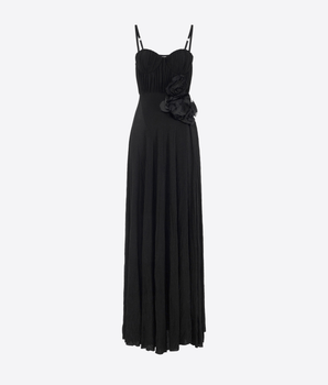 Elisabetta Franchi Abbigliamento e accessori NERO / 42 ABITO RED CARPET IN JERSEY LUREX CON FIORE RICAMATO