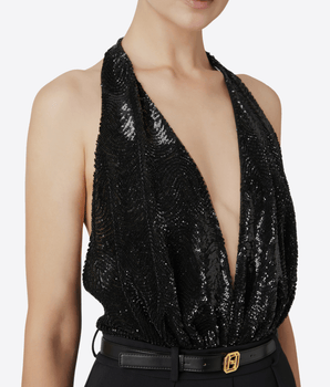 Elisabetta Franchi Abbigliamento e accessori TUTA IN CREPE E TULLE RICAMATO CON PAILLETTES