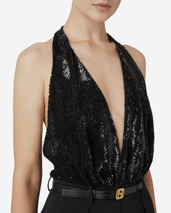 Elisabetta Franchi Abbigliamento e accessori TUTA IN CREPE E TULLE RICAMATO CON PAILLETTES