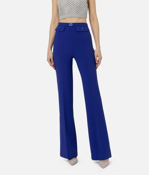 Elisabetta Franchi Pantalone a palazzo in crêpe stretch con patte