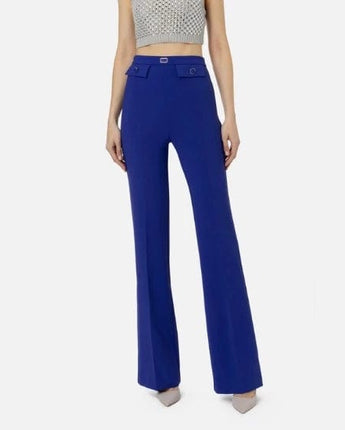 Elisabetta Franchi Pantalone a palazzo in crêpe stretch con patte