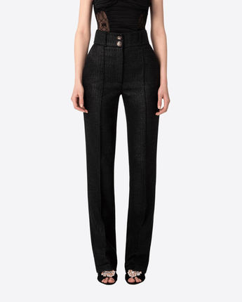 Elisabetta Franchi PANTALONE NERO / 40 PANTALONE DRITTO IN TWEED LAMINATO