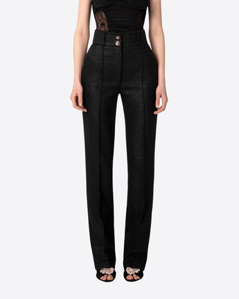 Elisabetta Franchi PANTALONE NERO / 44 PANTALONE DRITTO IN TWEED LAMINATO