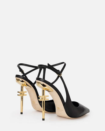 Elisabetta Franchi SCARPE SLINGBACK IN PELLE CON TACCO LOGATO