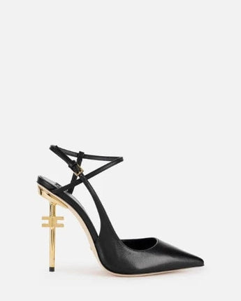 Elisabetta Franchi SCARPE SLINGBACK IN PELLE CON TACCO LOGATO