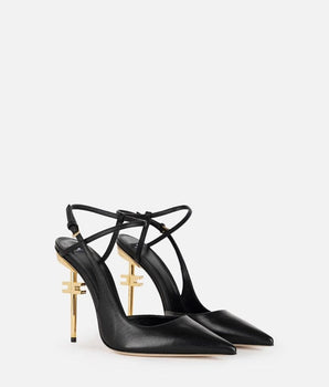 Elisabetta Franchi SCARPE SLINGBACK IN PELLE CON TACCO LOGATO