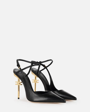 Elisabetta Franchi SCARPE SLINGBACK IN PELLE CON TACCO LOGATO