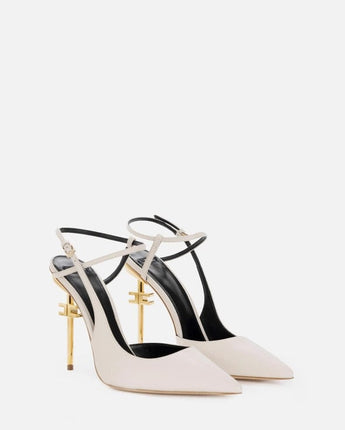 Elisabetta Franchi SCARPE SLINGBACK IN PELLE CON TACCO LOGATO