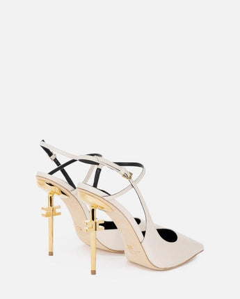 Elisabetta Franchi SCARPE SLINGBACK IN PELLE CON TACCO LOGATO