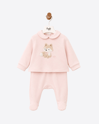 IL GUFO MAGLIA COMPLETO DUE PEZZI NEONATA CON VOLPE
