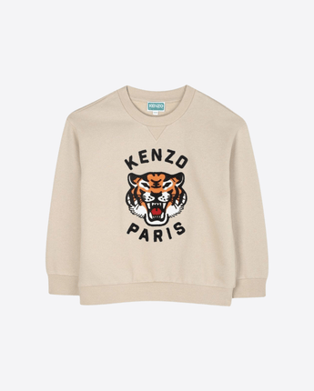 KENZO FELPA BEIGE / 8A FELPA GIROCOLLO CON RICAMO TIGER