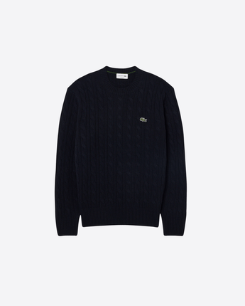 LACOSTE MAGLIA MAGLIONE GIROCOLLO A TRECCE IN LANA CARDATA
