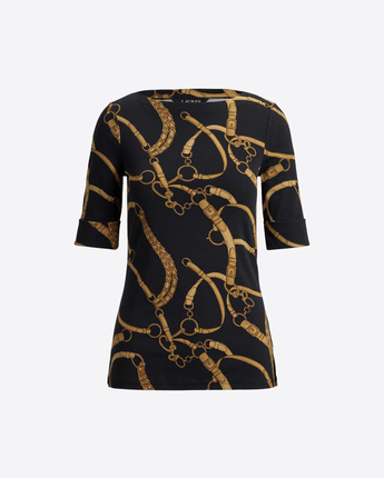 LAUREN RALPH LAUREN MAGLIA MAGLIETTA IN COTONE CON STAMPA A CINTURE