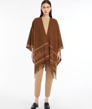 MAX MARA Abbigliamento e accessori CUOIO / UNI PONCHO IN LANA CON LOGO JACQUARD