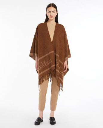 MAX MARA Abbigliamento e accessori CUOIO / UNI PONCHO IN LANA CON LOGO JACQUARD