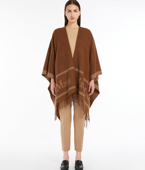 MAX MARA Abbigliamento e accessori CUOIO / UNI PONCHO IN LANA CON LOGO JACQUARD