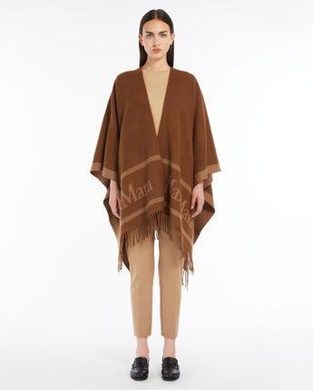 MAX MARA Abbigliamento e accessori CUOIO / UNI PONCHO IN LANA CON LOGO JACQUARD