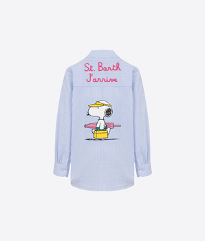 Mc2 Saint Barth Abbigliamento e accessori BLU / 8A CAMICIA MINI BRIGITTE IN SEERSUCKER A RIGHE AZZURRE CON STAMPA SNOOPY