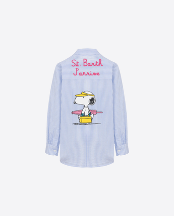 Mc2 Saint Barth Abbigliamento e accessori BLU / 8A CAMICIA MINI BRIGITTE IN SEERSUCKER A RIGHE AZZURRE CON STAMPA SNOOPY