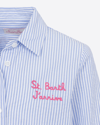 Mc2 Saint Barth Abbigliamento e accessori CAMICIA MINI BRIGITTE IN SEERSUCKER A RIGHE AZZURRE CON STAMPA SNOOPY