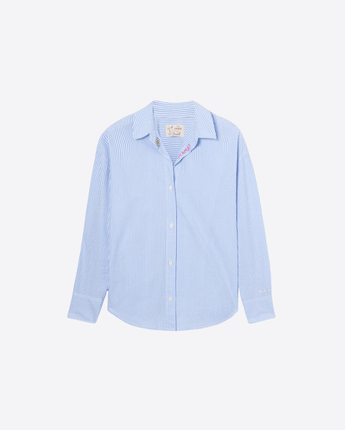 Mc2 Saint Barth CAMICIA CAMICIA CRISTAL IN SEERSUCKER A RIGHE AZZURRE CON RICAMI